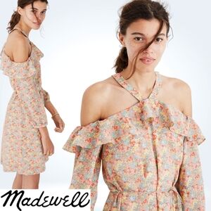 NEW Madewell Ruffled Silk Forsythia Cold-Shoulder Dress in Prairie Blossom SZ 16